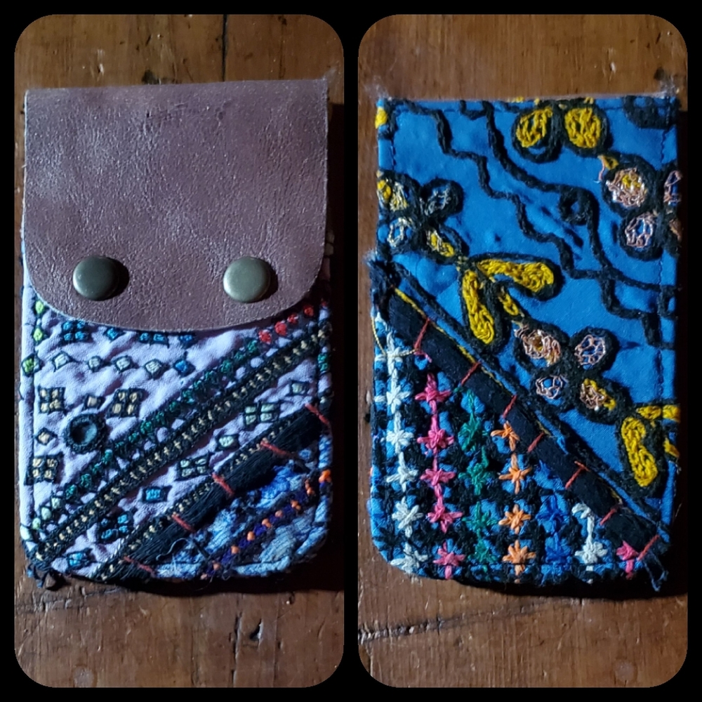🍳🧠 Free People Boho Embroidered Repurposed vtg banjara hippie Wallet card case
